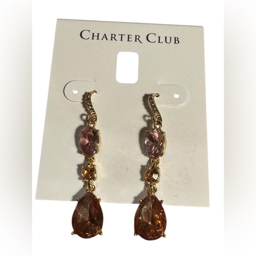 Charter Club Gold and Pink Drop 2”Earrings - Picture 2 of 3